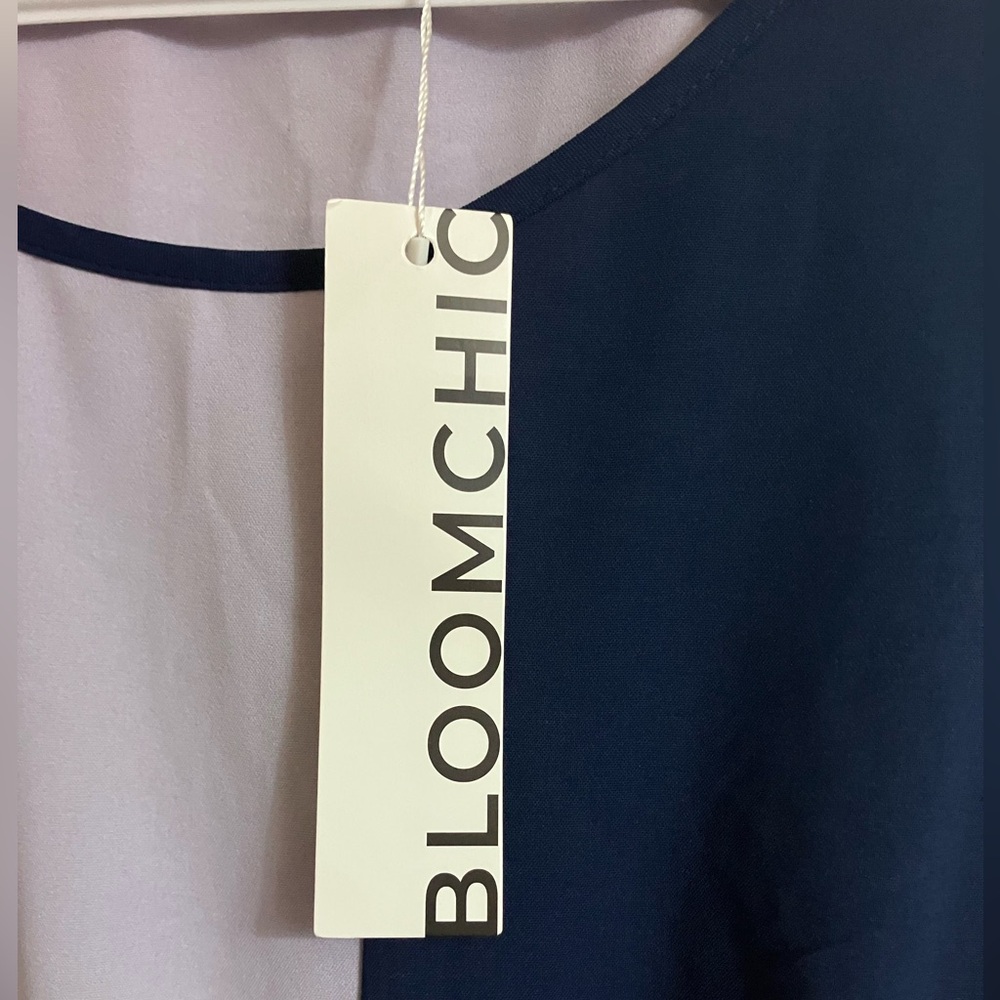 BloomChic Two-Tone Navy and Lavender Dress.
